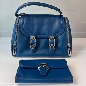 Cole Haan Vintage Cerulean Blue Handbag Purse & Ocean Alexa Wallet